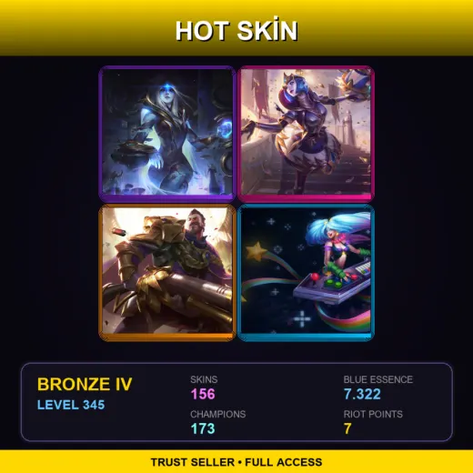 LAN | Cosmic Queen Ashe | Victorious Orianna | Victorious Graves | Arcade Sona | 156 Skin | 173 Champ | Bronze IV | Lv345