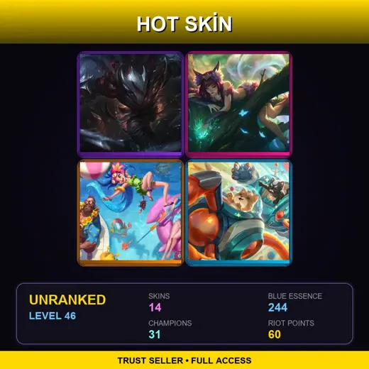 ME | Blood Moon Talon | Elderwood Ahri | Pool Party Zoe | Space Groove Blitz & Crank | 14 Skin | 31 Champ | Lv46