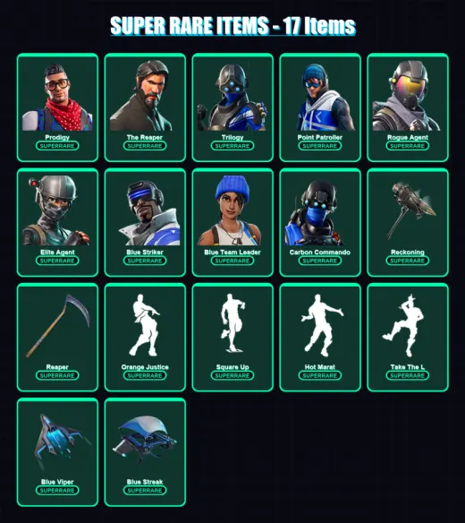 [PS4/PS5/XBOX/PC] | Prodigy | The Reaper | Trilogy | Point Patroller | Rogue Agent | 36 skin | 26 pickaxe | 44 emote | 38 glider | Lv575