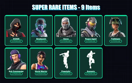 [PS4/PS5/XBOX/PC] | IKONIK | Breakpoint | Havoc | Rogue Agent | Trailblazer | 34 skin | 15 pickaxe | 33 emote | 17 glider | Lv396