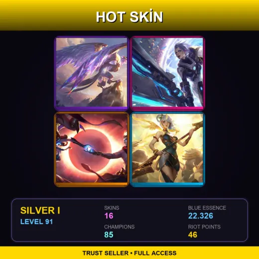 LAN | Victorious Anivia | Pulsefire Riven | Cosmic Dawn Rakan | Lunar Empress Lux | 16 Skin | 85 Champ | Silver I | Lv91