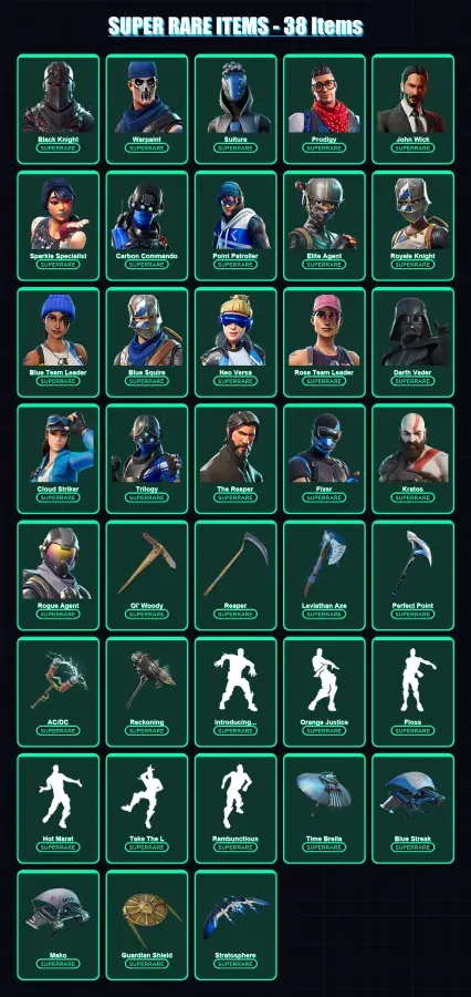 [PS4/PS5/XBOX/PC] | Black Knight | Warpaint | Sultura | Prodigy | John Wick | 520 skin | 456 pickaxe | 446 emote | 361 glider | Lv7092