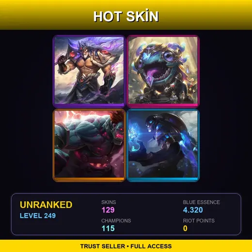 SG | Victorious Tryndamere | Victorious Kog'Maw | Hextech Sion | Hextech Malzahar | 129 Skin | 115 Champ | Lv249