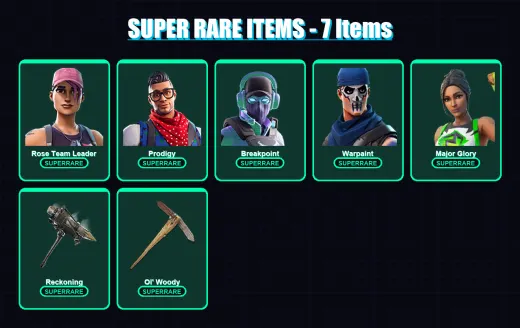 [PC/XBOX/PSN] | Rose Team Leader | Prodigy | Breakpoint | Warpaint | Major Glory | 153 skin | 175 pickaxe | 140 emote | 135 glider | Lv1893