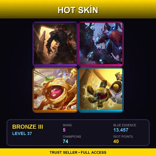 EUNE | High Noon Lucian | Elderwood Bard | Spaghetti alla Vel'Koz | Goalkeeper Blitzcrank | 5 Skin | 74 Champ | Bronze III | Lv37