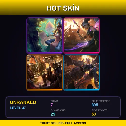 TR | Order of the Lotus Karma | True Damage Akali | Rogue Admiral Garen | Pentakill Kayle | 7 Skin | 25 Champ | Lv47