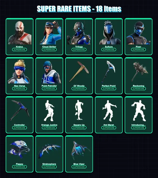 [PS4/PS5/PC] | Kratos | Cloud Striker | Trilogy | Sultura | Fixer | 164 skin | 125 pickaxe | 118 emote | 99 glider | Lv1230