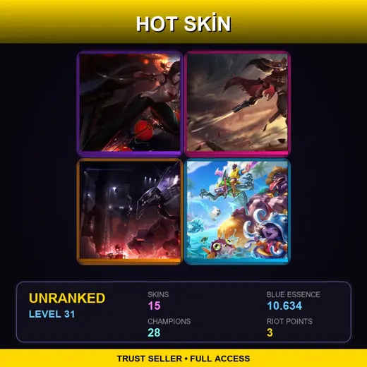 LAS | High Noon Yasuo | Warring Kingdoms Katarina | Mecha Malphite | Pool Party Zac | 15 Skin | 28 Champ | Lv31