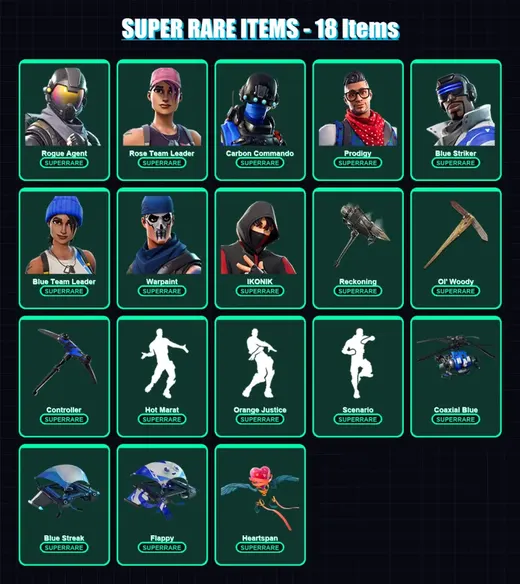[PC/XBOX/PSN] | Rogue Agent | Rose Team Leader | Carbon Commando | Prodigy | Blue Striker | 93 skin | 66 pickaxe | 82 emote | 69 glider | Lv772
