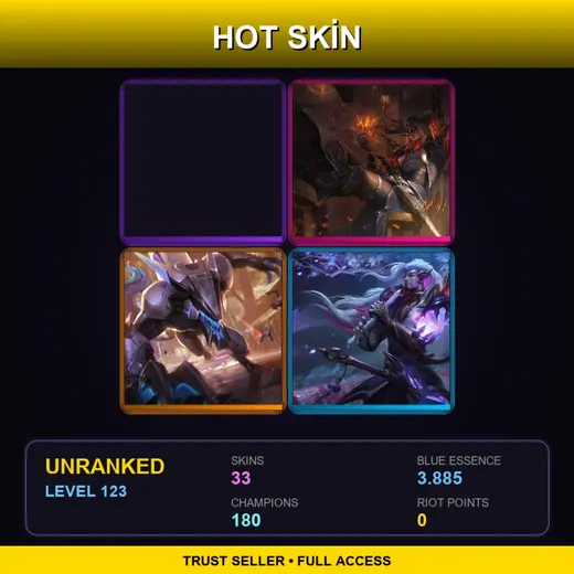 VN | Blood Moon Fiddlesticks | High Noon Yone | PROJECT: Warwick | Dream Dragon Yasuo | 33 Skin | 180 Champ | Lv123 — Warmonger Sion