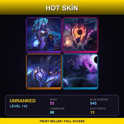 EUNE | Blood Moon Tryndamere | Cosmic Huntress Nidalee | Dark Star Malphite | Blood Moon Katarina | 53 Skin | 86 Champ | Lv142 — Cosmic Sting Skarner