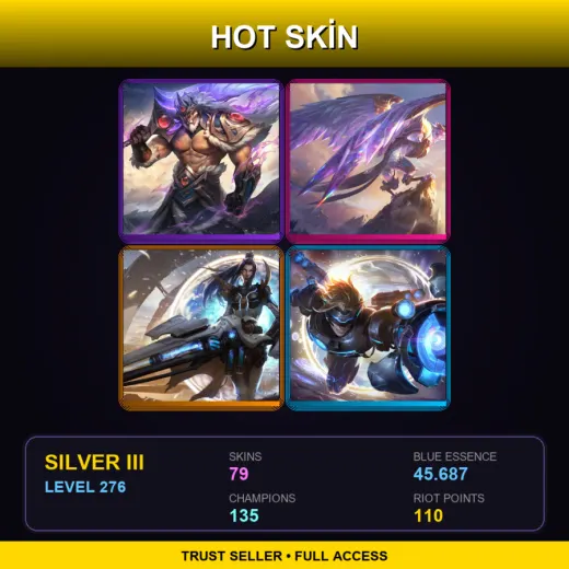 LAN | Victorious Tryndamere | Victorious Anivia | Pulsefire Caitlyn | Pulsefire Ezreal | 79 Skin | 135 Champ | Silver III | Lv276