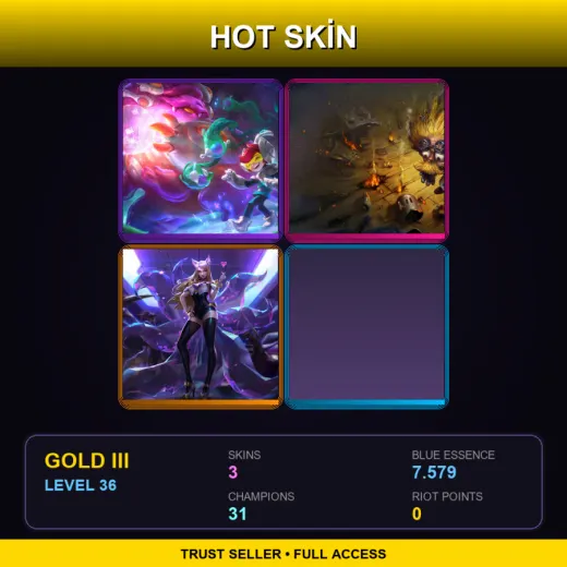 EUW | Space Groove Nunu & Willump | Blast Zone Heimerdinger | K/DA Ahri | 3 Skin | 31 Champ | Gold III | Lv36