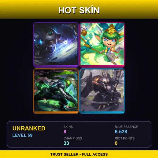 LAN | Cosmic Enchantress Lulu | Star Guardian Lulu | PROJECT: Ekko | Mecha Kingdoms Jax | 8 Skin | 33 Champ | Lv59 — Hired Gun Lucian
