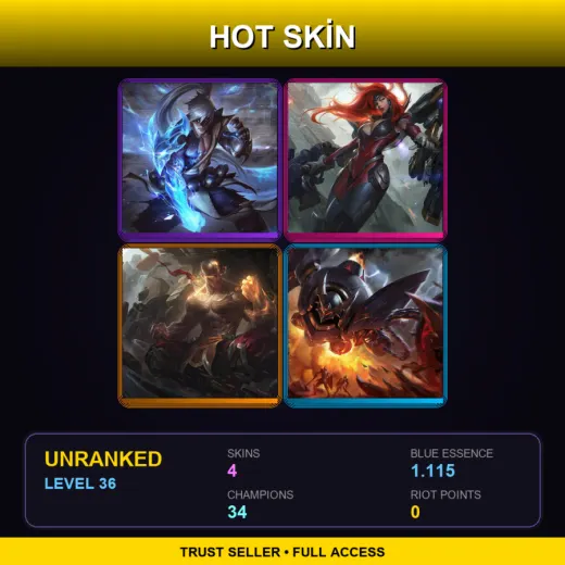 EUNE | Storm Dragon Lee Sin | Gun Goddess Miss Fortune | God Fist Lee Sin | Lancer Rogue Blitzcrank | 4 Skin | 34 Champ | Lv36