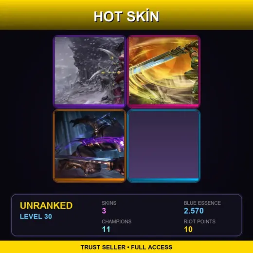 LAN | Bandit Sivir | Commando Garen | Assassin Master Yi | 3 Skin | 11 Champ | Lv30