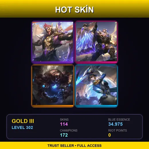 SG | Victorious Draven | Victorious Braum | Hextech Galio | High Noon Twisted Fate | 114 Skin | 172 Champ | Gold III | Lv302 — Blood Moon Diana
