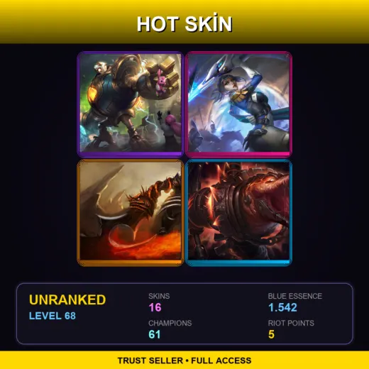 VN | Victorious Blitzcrank | Pulsefire Fiora | Demonblade Tryndamere | Scorched Earth Renekton | 16 Skin | 61 Champ | Lv68
