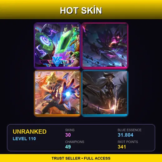 LAN | Battle Academia Ezreal | Dark Star Mordekaiser | High Noon Ashe | Arcade Riven | 30 Skin | 49 Champ | Lv110