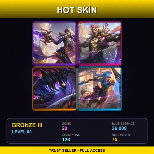SG | Victorious Fiora | Victorious Draven | Battle Academia Leona | Battle Academia Lux | 29 Skin | 128 Champ | Bronze III | Lv90