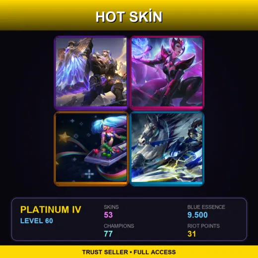 EUW | Victorious Braum | Challenger Ahri | Arcade Sona | Warring Kingdoms Xin Zhao | 53 Skin | 77 Champ | Platinum IV | Lv60