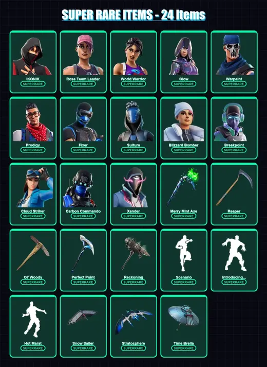 [PC/XBOX/PSN] | IKONIK | Rose Team Leader | World Warrior | Glow | Warpaint | 218 skin | 184 pickaxe | 192 emote | 148 glider | Lv2937