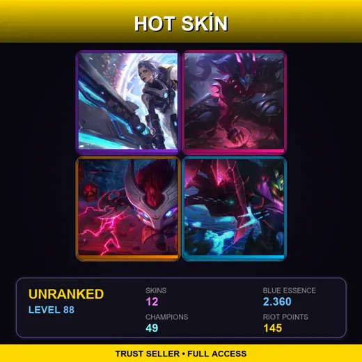 LAS | Blood Moon Tryndamere | Blood Moon Kennen | Pulsefire Riven | Battle Boss Malzahar | 12 Skin | 49 Champ | Lv88 — Zombie Nunu Willump