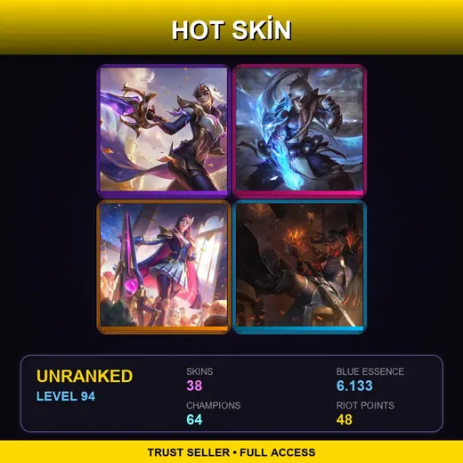SG | Victorious Fiora | Battle Academia Caitlyn | High Noon Yone | Spirit Blossom Ahri | 38 Skin | 64 Champ | Lv94