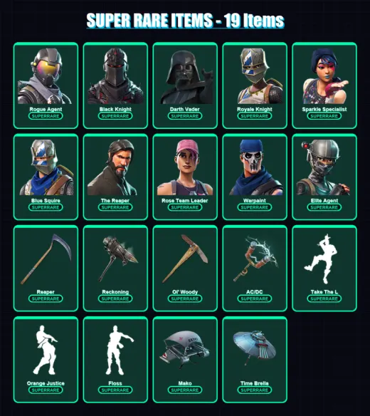 [PC/XBOX] | Rogue Agent | Black Knight | Darth Vader | Royale Knight | Sparkle Specialist | 130 skin | 154 pickaxe | 135 emote | 142 glider | Lv2363