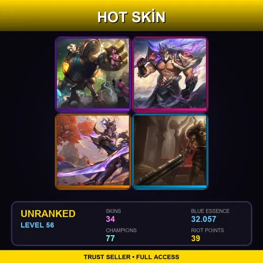 LAN | Victorious Blitzcrank | Victorious Tryndamere | Victorious Master Yi | Viking Tryndamere | 34 Skin | 77 Champ | Lv56