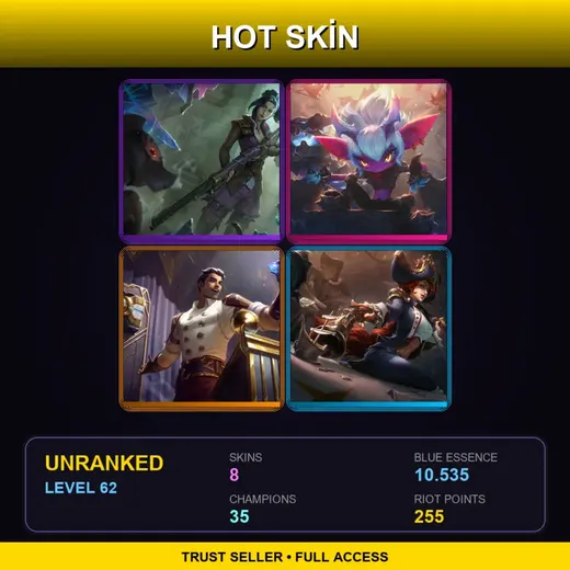 LAN | Arcane Enforcer Caitlyn | Little Demon Tristana | Arcane Inventor Jayce | Waterloo Miss Fortune | 8 Skin | 35 Champ | Lv62 — Waterloo Miss Fortune