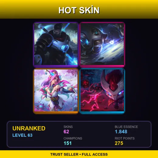 SG | Pulsefire Shen | Cosmic Enchantress Lulu | Spirit Blossom Zyra | Blood Moon Kennen | 62 Skin | 151 Champ | Lv63