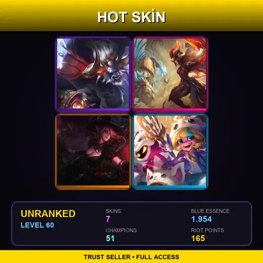 LAN | Lunar Beast Alistar | Dragonslayer Kayle | Bewitching Morgana | Pengu Cosplay Tristana | 7 Skin | 51 Champ | Lv60 — Waterloo Miss Fortune