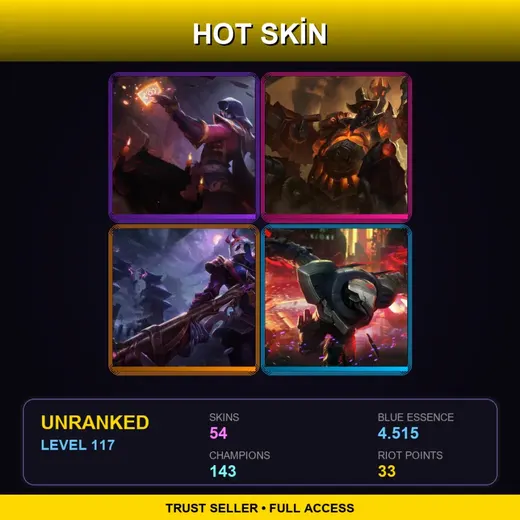 SG | Blood Moon Twisted Fate | High Noon Urgot | Blood Moon Jhin | PROJECT: Zed | 54 Skin | 143 Champ | Lv117