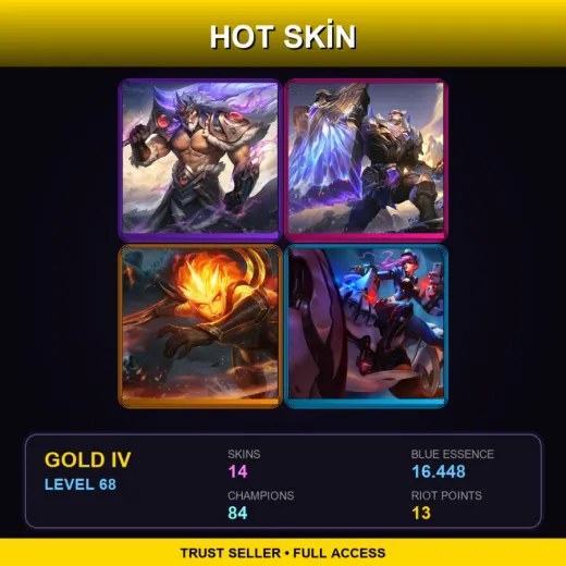 BR | Victorious Tryndamere | Victorious Braum | Infernal Diana | Officer Vi | 14 Skin | 84 Champ | Gold IV | Lv68