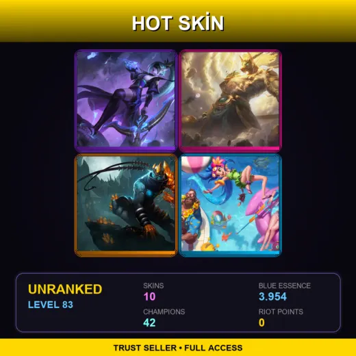 LAN | Spirit Blossom Vayne | Lunar Guardian Nasus | Blight Crystal Varus | Pool Party Zoe | 10 Skin | 42 Champ | Lv83