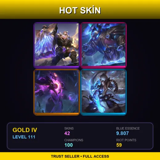 LAN | Victorious Braum | Cosmic Paladin Nautilus | Dark Star Xerath | Storm Dragon Lee Sin | 42 Skin | 100 Champ | Gold IV | Lv111