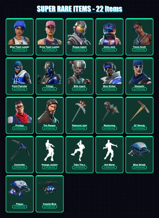 [PC/XBOX/PSN] | Blue Team Leader | Rose Team Leader | Rogue Agent | Astro Jack | Travis Scott | 86 skin | 69 pickaxe | 141 emote | 69 glider | Lv106