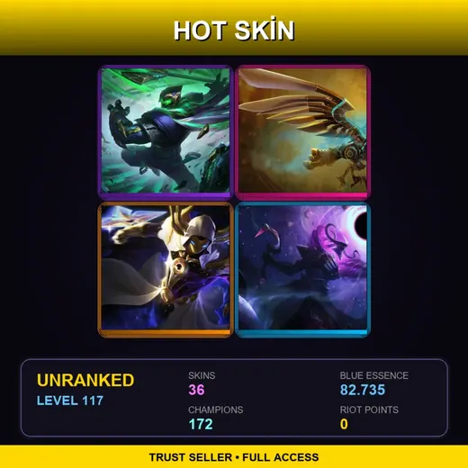 VN | Conqueror Jax | Hextech Anivia | Spirit Blossom Master Yi | Cosmic Reaver Kassadin | 36 Skin | 172 Champ | Lv117 — Snow Moon Morgana
