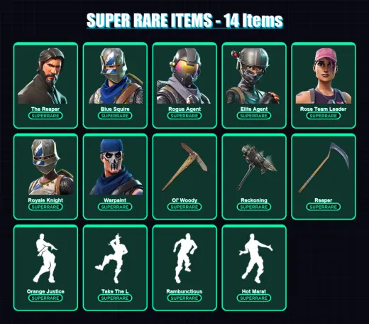 [PC/XBOX/PSN] | The Reaper | Blue Squire | Rogue Agent | Elite Agent | Rose Team Leader | 75 skin | 48 pickaxe | 60 emote | 47 glider | Lv634