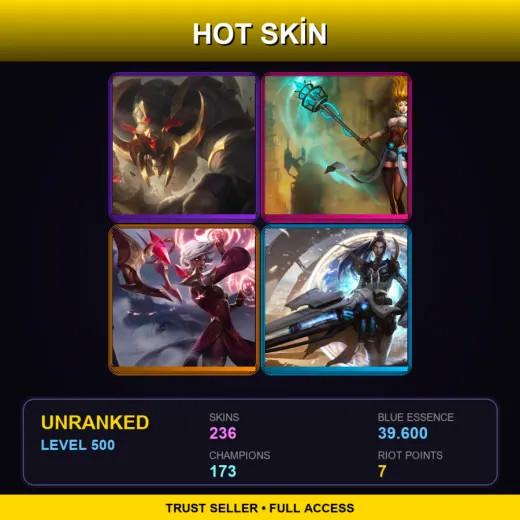 SG | Conqueror Alistar | Hextech Janna | Conqueror Karma | Pulsefire Caitlyn | 236 Skin | 173 Champ | Lv500