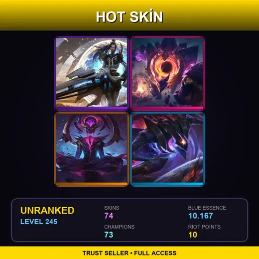 LAN | High Noon Mordekaiser | Battle Academia Caitlyn | Blood Moon Tryndamere | Star Guardian Akali | 74 Skin | 73 Champ | Lv245 — Debonair Brand