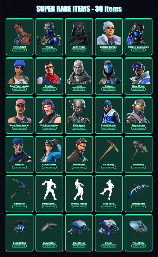 [PS4/PS5/PC] | Travis Scott | Trilogy | Darth Vader | Blizzard Bomber | Carbon Commando | 301 skin | 320 pickaxe | 243 emote | 230 glider | Lv2842