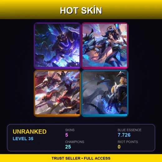 LAN | Worldbreaker Nasus | Porcelain Miss Fortune | SKT T1 Olaf | Worlds 2014 Shyvana | 5 Skin | 25 Champ | Lv35