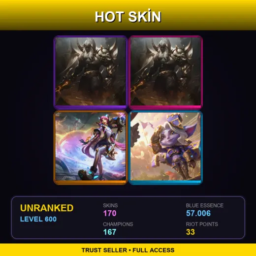 EUNE | Prestige Blood Moon Aatrox (2022) | Prestige Blood Moon Aatrox | Prestige Battle Cat Jinx | Hextech Tristana | 170 Skin | 167 Champ | Lv600