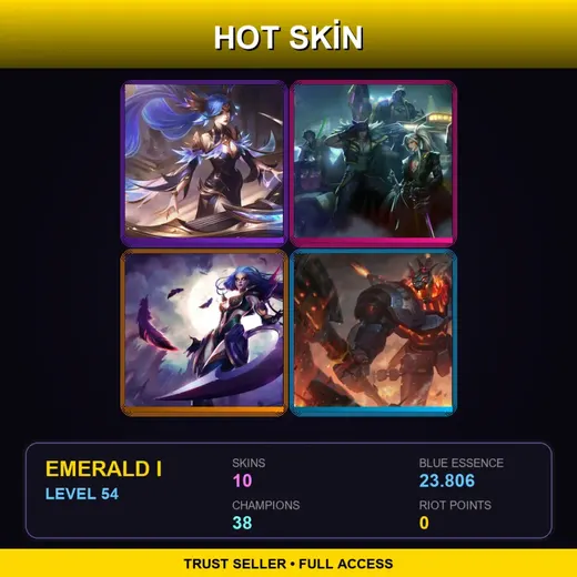 NA | Victorious Sona | HEARTSTEEL Yone | Dark Valkyrie Diana | Battlecast Nasus | 10 Skin | 38 Champ | Emerald I | Lv54
