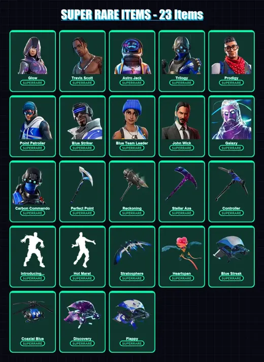 [PC/XBOX] | Glow | Travis Scott | Astro Jack | Trilogy | Prodigy | 84 skin | 63 pickaxe | 83 emote | 73 glider | Lv1037