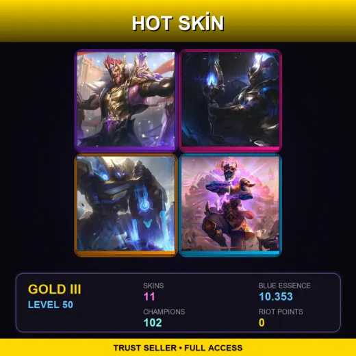 TW | Victorious Draven | Cosmic Defender Xin Zhao | Mecha Kingdoms Garen | Three Honors Malzahar | 11 Skin | 102 Champ | Gold III | Lv50