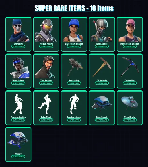[PS4/PS5/XBOX/PC] | Warpaint | Rogue Agent | Blue Team Leader | Elite Agent | Rose Team Leader | 52 skin | 53 pickaxe | 48 emote | 52 glider | Lv664