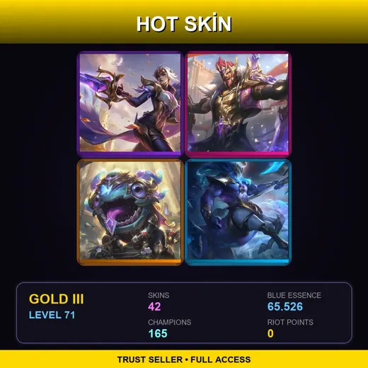 SG | Victorious Fiora | Victorious Draven | Victorious Kog'Maw | Cosmic Charger Hecarim | 42 Skin | 165 Champ | Gold III | Lv71